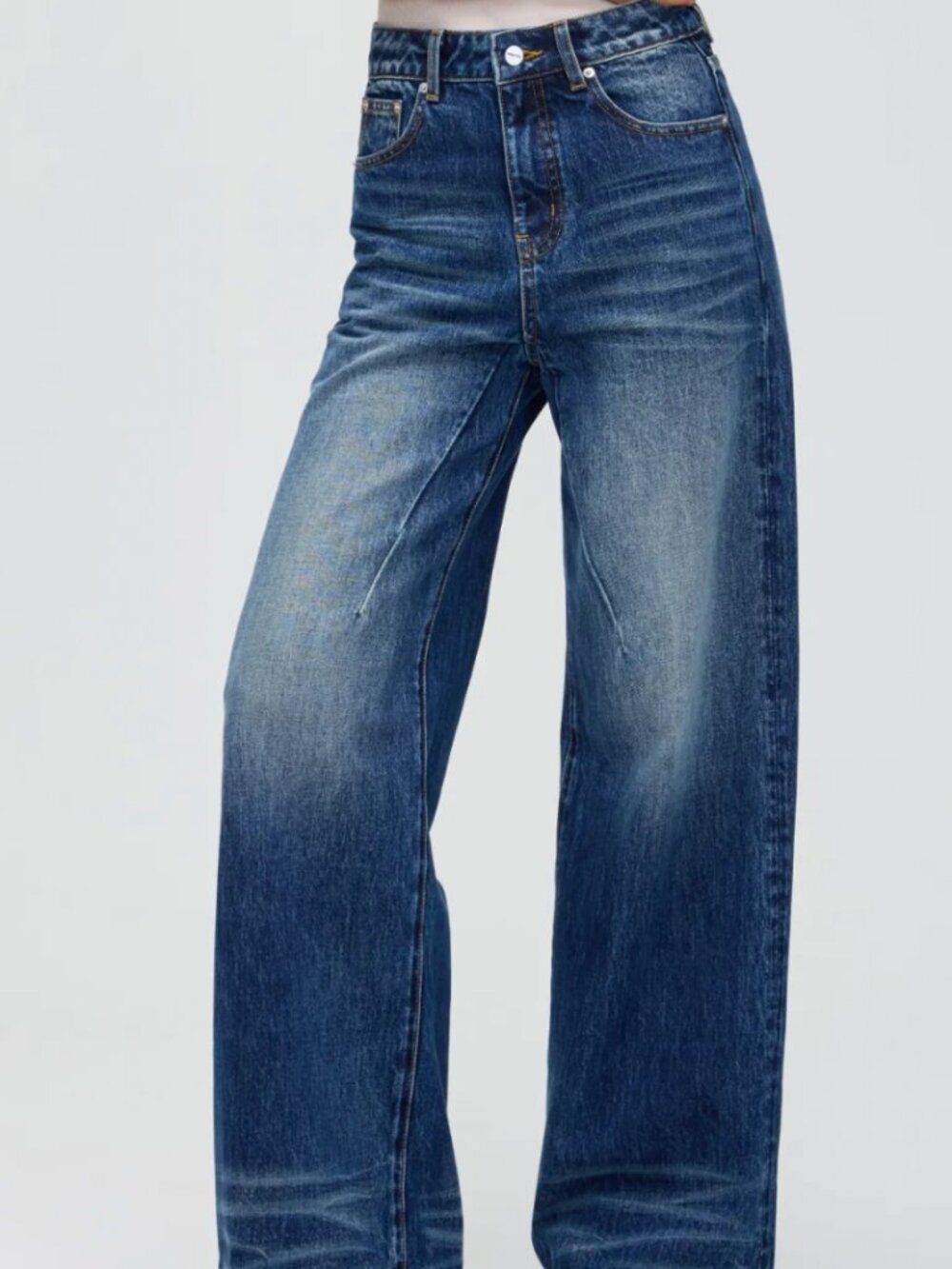 Vessira Women’s Medium Blue High-Waist Non-Stretch Wide-Leg Jeans | 26
